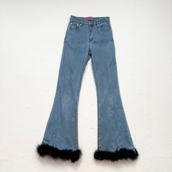 Reworked Edikted Feather Hem High Rise Flare Jeans, Size XS - Picture 1 of 8